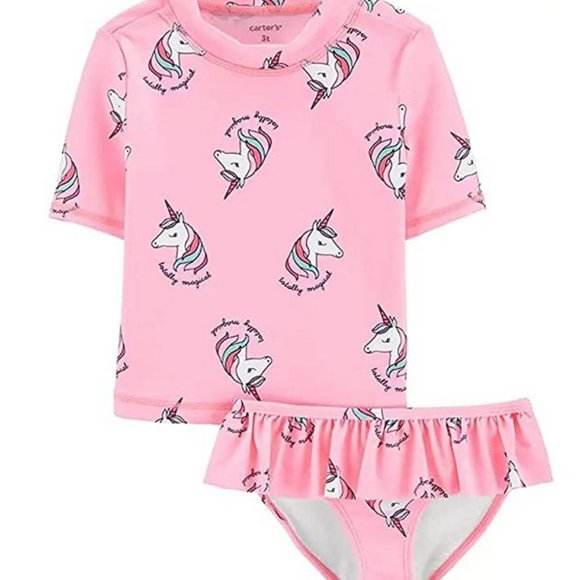 NWT carters unicorn rashguard swimsuit 14 ruffled